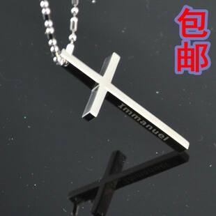  以马内利韩版时尚欧美钛钢十字架项链男士情侣女长款配饰