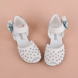  女童凉鞋 真皮新款儿童凉鞋牛皮韩版罗马公主鞋镂空鞋牛筋底