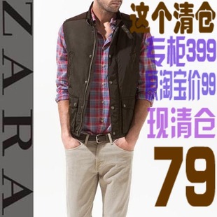  ZARA男装 同步专柜正品丝绵皮绒拼接多口袋男士棉马甲 男 可验货