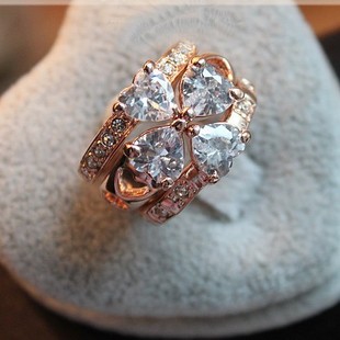  施华洛世奇元素 别致 幸运四叶草 锆石镶钻戒指 组合套组 超值3件