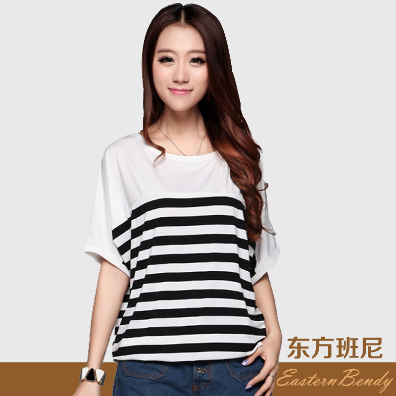 蝙蝠衫宽松休闲条纹...