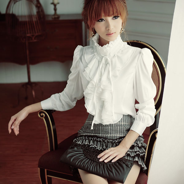 韩版女装修身荷叶边...