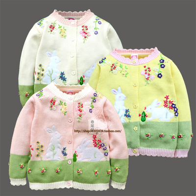 童装女童宝宝纯棉线春秋外套手工<em>绣花针织衫</em>儿