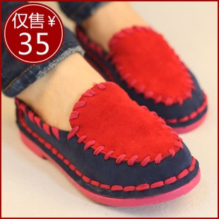  蘑菇街潮爆款春鞋单鞋子欧洲站新款韩版女鞋撞色牛津鞋英伦风