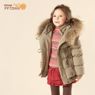  新年[pptown]反季儿童羽绒服 军旅风貉子毛领短款 女童羽绒服0523