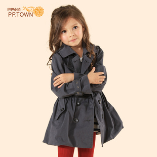  [pptown]女童风衣 儿童风衣外套 中长款童装 秋装新品0541