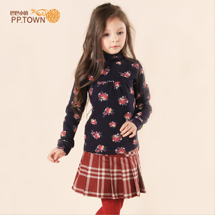 [pptown]女童打底衫高领印花 儿童打底衫长袖T恤品牌童装0601