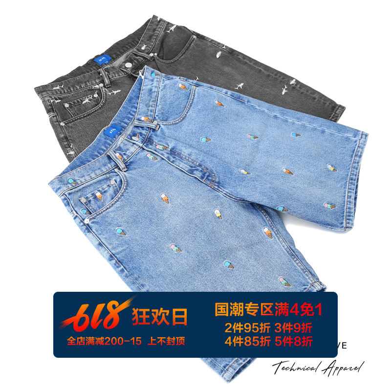 折扣 BEAMS 鱼骨 冰淇淋刺绣水洗牛仔短裤 休闲短裤 18SS|msdalam kategori Pakaian Lelaki, seluar santai - dari Buy2taobao.com untuk memberikan perkhidmatan ejen Taobao profesional membeli