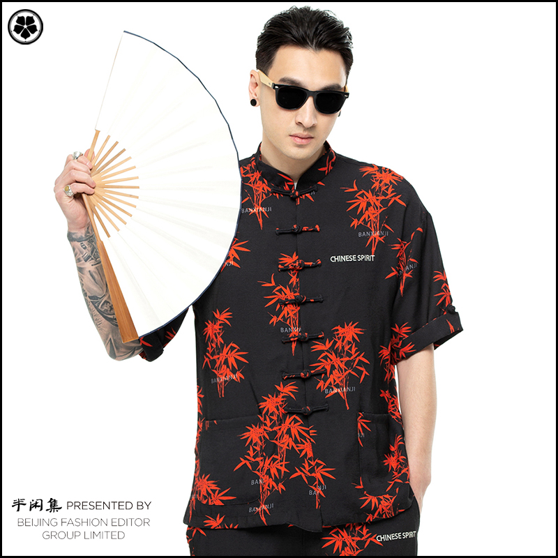 半閑集紅竹短袖唐裝嘻哈時尚潮男青年盤扣複古夏季新款中國風男裝在類目 男裝, 民族服裝中 - 來自Buy2taobao.com提供專業的淘寶代購服務