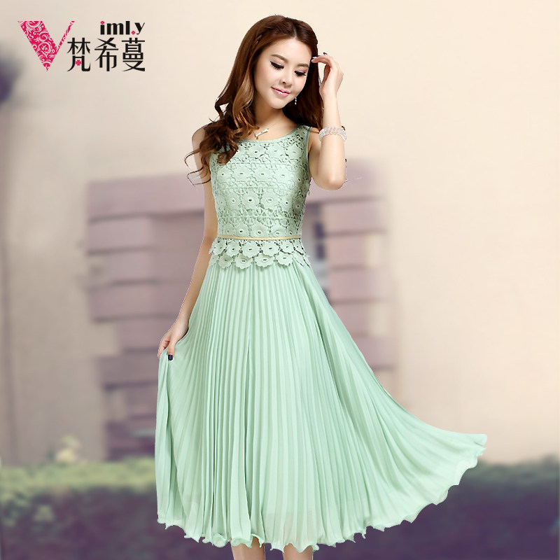 Women sleeveless chiffon long dress