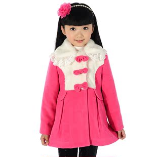  贝布熊大童装女童秋冬装新款韩版 儿童风衣 外套毛毛大衣外套