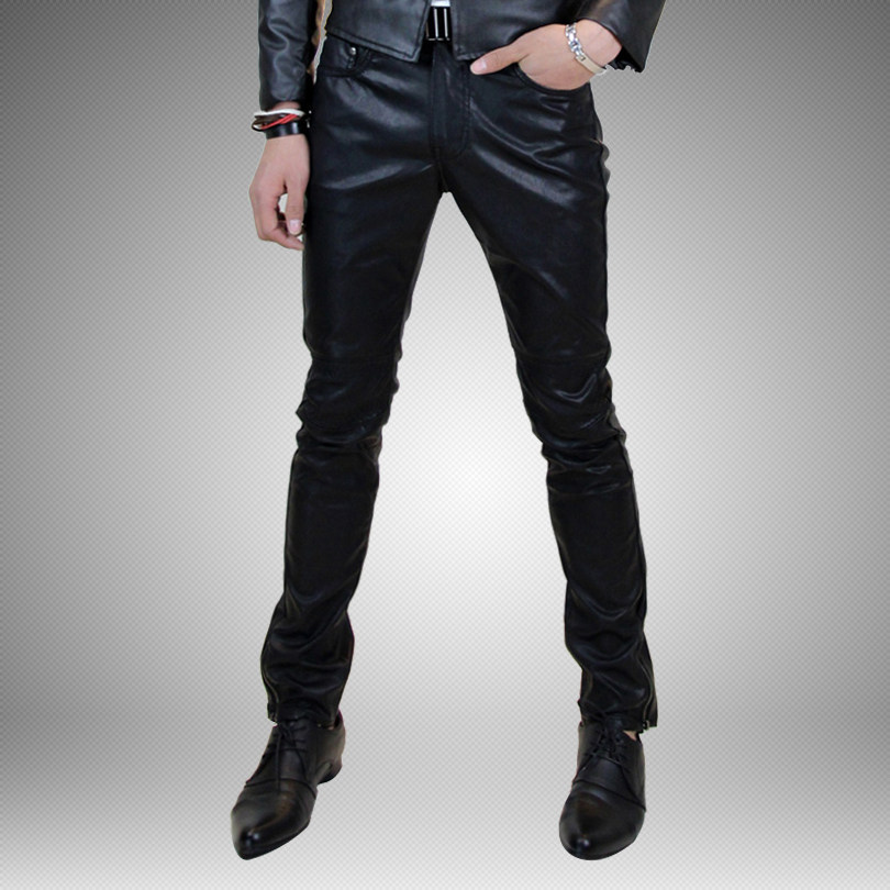 2013 men's leather pants tight male trousers new style fashionable men's pants, men Han the slim foot pants