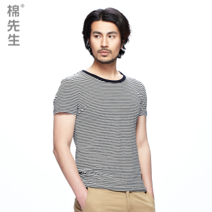  棉先生 男装春夏装新款男士海魂衫圆领休闲短袖打底t恤衫 男