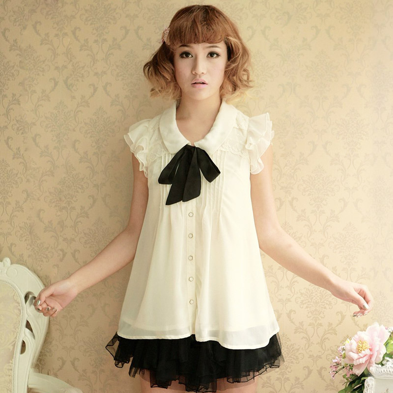 少女装英伦风短袖衬衣...