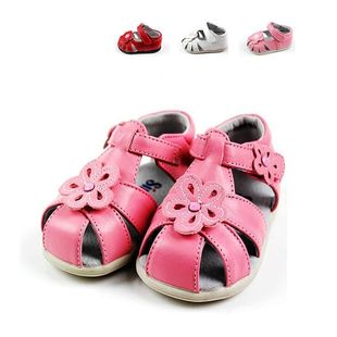  斯乃纳童鞋夏款女童凉鞋儿童魔术贴绣花学步小童鞋羊皮包头凉鞋女
