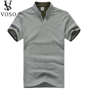  VOSO/沃索男士夏装纯棉v领潮宽松休闲大码新款半短袖t恤衫