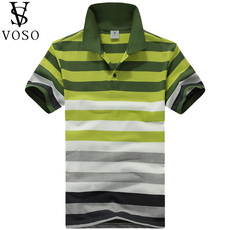 2013VOSO / Wausau hombres del verano nuevos hombres gradiente de rayas solapa yardas grandes flojas de ocio de manga corta camisetas 2013VOSO / Wausau hombres del verano nuevos hombres gradiente de rayas solapa yardas grandes flojas de ocio de manga corta camisetas