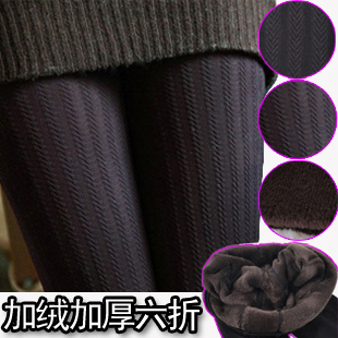  冬女士新款麦穗加厚打底裤 考拉绒加绒保暖立体麻花纹打底连裤袜