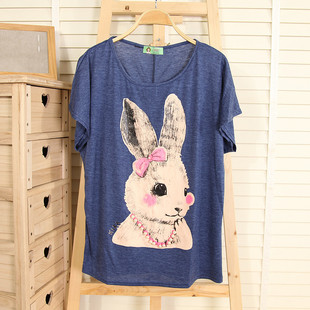  卡通兔子宽松大码蝙蝠袖时尚短袖体恤夏款半袖女式T恤韩版