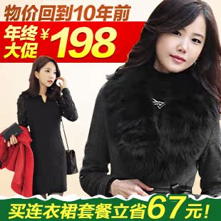  新款韩版冬装 中长款毛呢外套 女 毛呢大衣 修身毛领呢子大衣