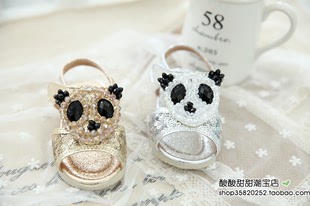  夏装新款 韩版宝宝儿童小童女童熊猫亮片串珠休闲凉鞋