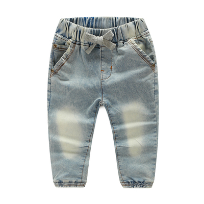 男童牛仔裤 儿童裤子春季新款 宝宝束脚口休闲浅色牛仔裤长裤新款