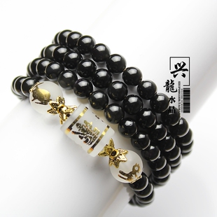  包邮开光黑曜石六度六合寅亥持戒佛手链 本命符明卦属虎猪吉祥物