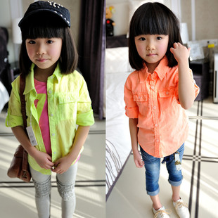  MIKA 春中性风格高品质荧光色水洗棉布儿童衬衫可挽袖SA6035