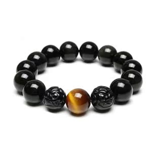  淘金币 祥燕 开光彩虹眼 天然黑曜石双貔貅手链男女款士招财辟邪