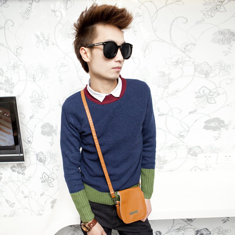 纯色毛衣男 修身圆领...