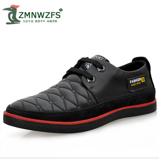  格纹休闲鞋啄木鸟男鞋系带男单鞋牛皮板鞋春秋新款男士鞋子潮