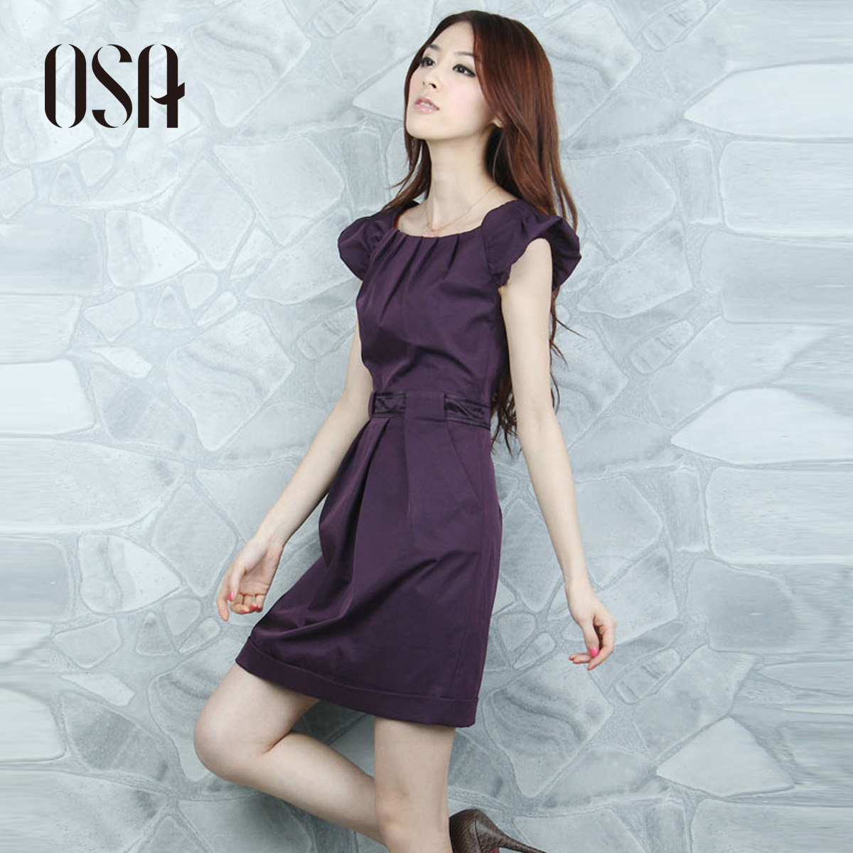 OSA<em>品牌女装专柜</em>正品大码显瘦拼接牛仔裙夏