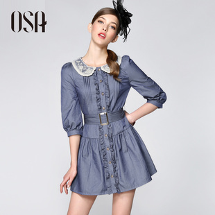  OSA新款女装 七分袖娃娃领打底修身春秋裙春装连衣裙子L33006