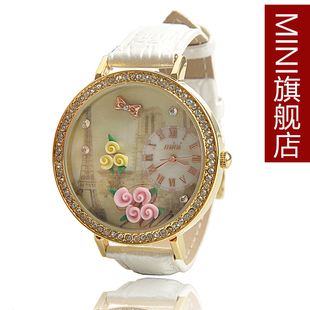  正品韩国MINI软陶手表 手工立体时尚女士卡通水钻表 巴黎花世界