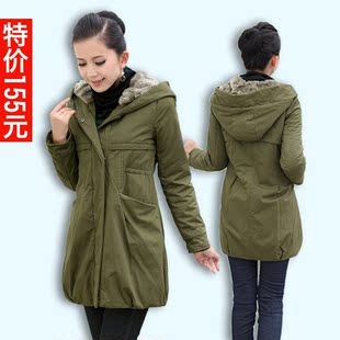  冬装外套棉衣 女装韩版大码棉袄军绿色加厚保暖棉服 女中长款清仓