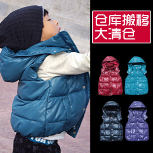  清仓特 外贸童装男童加厚保暖品质款亮面棉背心儿童连帽羽绒马甲