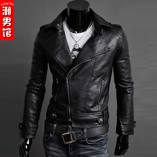  春装男式皮衣薄PU皮夹克机车皮衣林弯弯男韩版潮修身男装外套