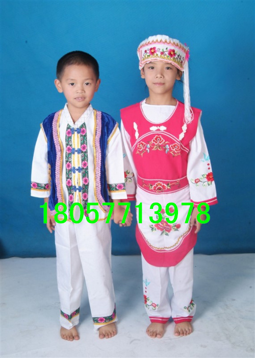 儿童白族舞蹈表演服装 少儿民族演出练功服 幼