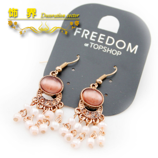  饰品天然猫眼石耳环freedom耳环(瑕疵猫眼石镶嵌有缝隙处理价）