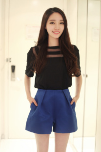  春夏装新款拼接打底衫女韩版潮女装T恤短袖雪纺衫潮款蕾丝衫