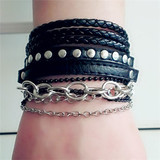 taobao english Full free shipping men's leather bracelet female models rivet punk couple jewelry wholesale Korean Fashionable new jewelry