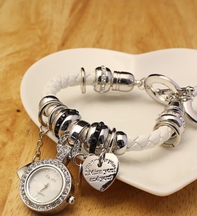  欧美时尚个性女表 新款编织皮带水钻手表  镶钻时装手链表吊坠表