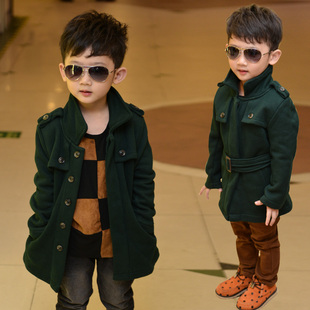  童装男童韩版风衣 加厚加绒外套 儿童毛呢大衣 男童冬装外套新款