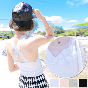  小维原创女装 蕾丝吊带拼接修身百搭罗纹拉架交叉吊带背心打底