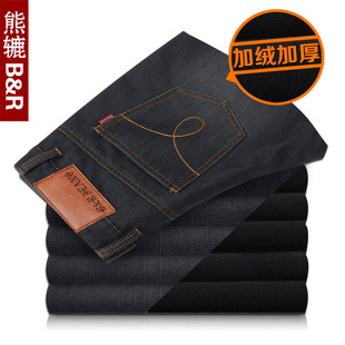  冬季新品男士加绒加厚牛仔裤男直筒修身保暖休闲男裤中腰大码