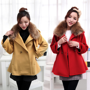  秋冬新款毛呢外套 韩版中长款毛领斗篷大衣 呢外套 女 加厚
