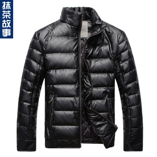  抹茶故事 PU皮短款羽绒服男正品清仓男士修身潮新款羽绒服 男