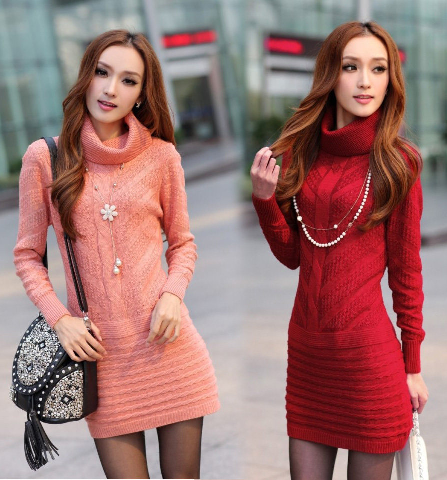 秋冬新款加厚<em>包臀毛衣</em>连衣裙长袖<em>高领长款</em>修身