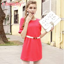 r.beauty quality summer women's large size Korean version of the candy solid color short-sleeved chiffon dress 70275 wild
