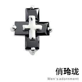  饰品耳钉男士生单只925纯银耳饰水晶韩国时尚新款十字架耳丁潮酷